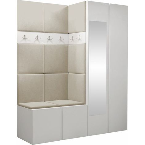 Mobilier1 – Meuble d'entrée Hartford 278 – Ensemble avec miroir – Dimensions 186x158x46cm – Stratifié et tapisserie – Installation suspendue ou posée