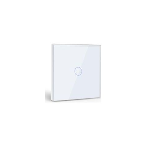 Interruptor táctil de 1 vía y 1 módulo, interruptor de luz blanco con pantalla LED, interruptor táctil con sensor táctil, panel de cristal - Sin cable neutro - Crezuo