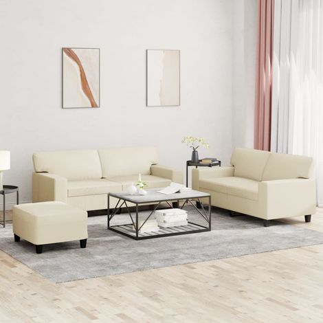 3-tlg. Sofagarnitur Creme Kunstleder (1/5)