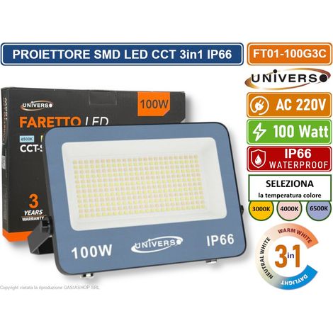 UNIVERSO FT01-100G3C FARO PROIETTORE SMD LED ULTRA SLIM 100W CCT SWITCH TEMPERATURA COLORE SELEZIONABILE IP66 (1/3)