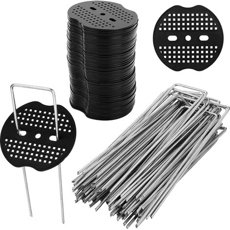 50 Pièces Piquets de Jardin avec 50 Rondelles,Garden Pegs Piquets de Fixation en Acier Galvanisé pour Le Jardin, Le Paillis et Le Gazon Artificiel (1/5)