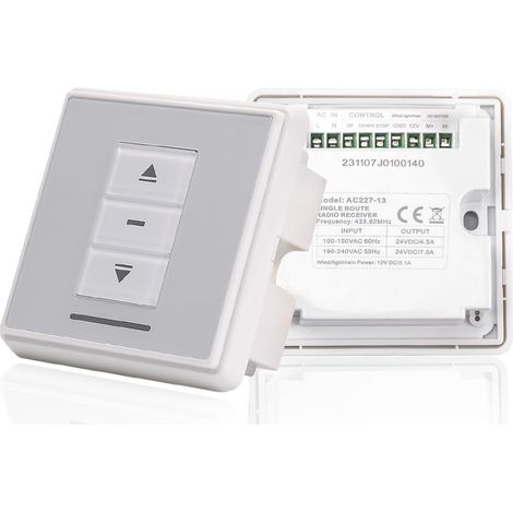 Interruptor de pared individual Rollerhouses AC227-03 de 24 V CC con receptor de control remoto por radiofrecuencia (RF) integrado de 433 MHz. (1/5)