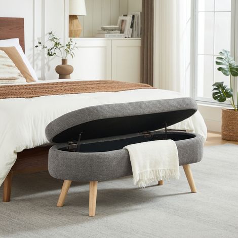 Bank mit Stauraum 110 cm in Chenille mit rutschfesten Füßen und integriertem Stauraum, Grau (1/5)