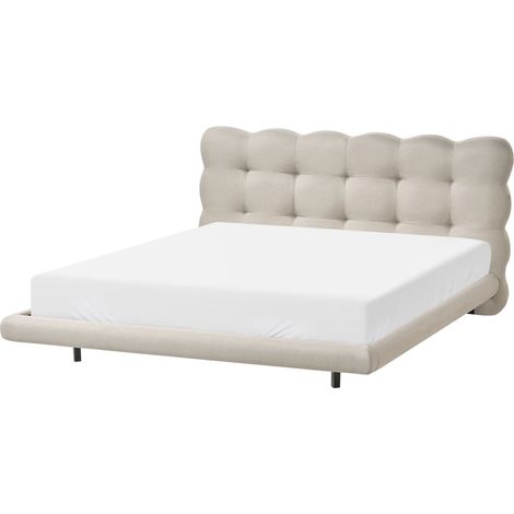 Letto matrimoniale in tessuto con testata trapuntata Beige 160 x 200 cm Soulisse