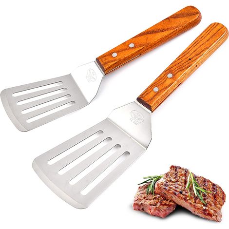 2 pezzi di spatole per pesce in acciaio inossidabile per cucinare polpette di pesce al barbecue, marrone (1/5)