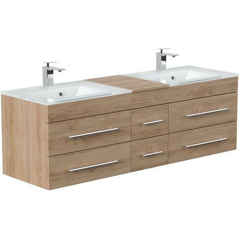 Badmöbel Vitro XL mit Doppel-Glasbecken SoftClose eiche hell (1/5)