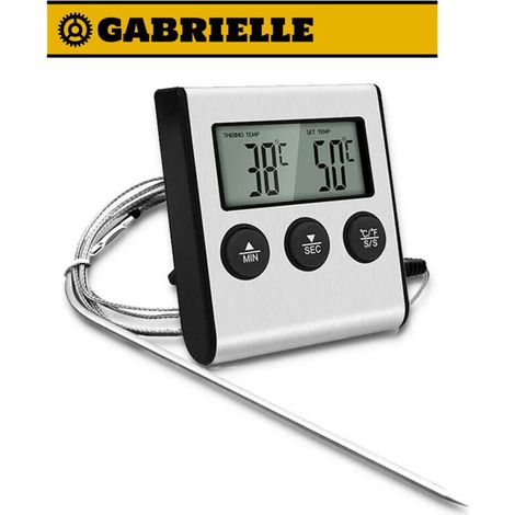 1 thermomètre numérique LED avec sonde, thermomètre alimentaire avec fonction minuterie, thermomètre de cuisson et de grillade, four, piles non incluses (1/5)