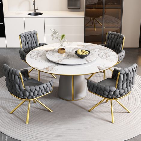 Modernluxe – Chaise pivotante en velours avec accoudoirs – pieds en métal doré – 360° pivotante – ergonomique – 55x46x87 cm – capacité 150 kg