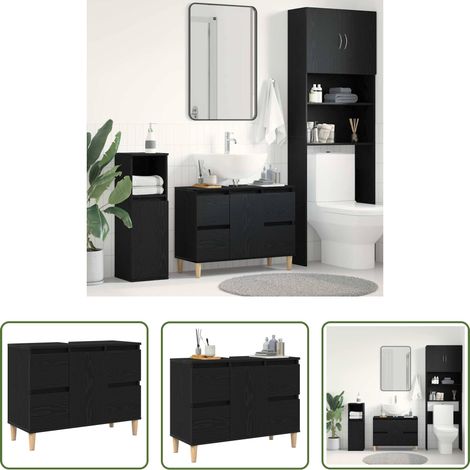 vidaXL Holz Schrank -  Waschbeckenschrank mit Tür Schwarz Eichen-Optik 80 x 33 x 60 cm