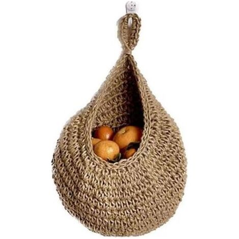Panier à fruits mural, sac à légumes, panier à fleurs tressé en corde de chanvre, marron, orchidée fruitée -28 × 35 cm (1/3)
