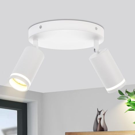 ZMH Spot de Plafond Blanc 2 Ampoules Lampe de Couloir Plafonnier Moderne Spot GU10 Spots Pivotant Plafonnier Intérieur en Métal Spots de Plafond pour Couloir Cuisine Salon sans Ampoule (1/5)