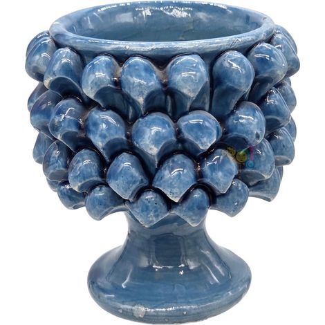 Demi-pommes de pin en céramique sicilienne – Vase à fleurs entièrement fabriqué à la main (bleu, diamètre 10 cm) (1/5)