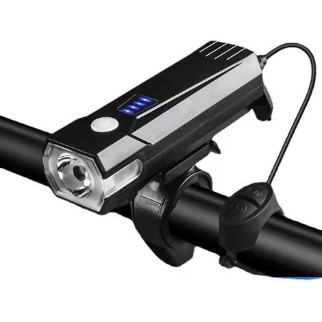 Éclairage vélo LED noir, rechargeable, chargement USB, avec klaxon, pour le cyclisme urbain, le cyclisme sur route et les déplacements nocturnes.-AquaForge (1/5)