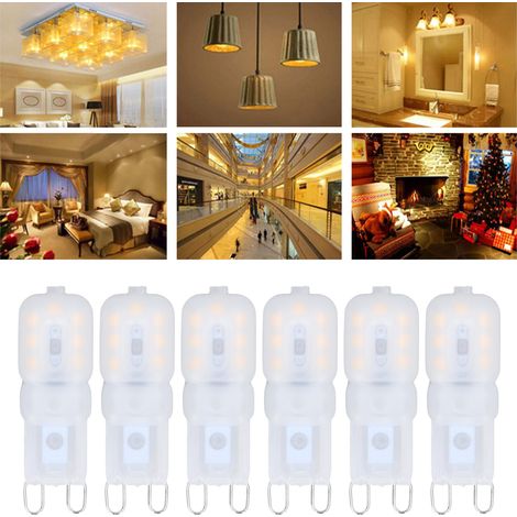 Ampoule miniature G9 3W, ampoule miniature G9 PC, ampoule dédiée pour suspension, plafonnier, applique murale ou lampe de table, lot de 6 / Blanc chaud 220-240V (1/5)