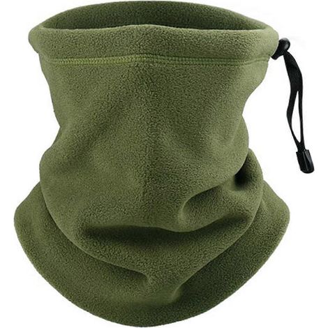 Tour de cou doux et confortable, couleur unie, cordon de serrage, polaire, vert armée, idéal pour le cyclisme. (1/5)