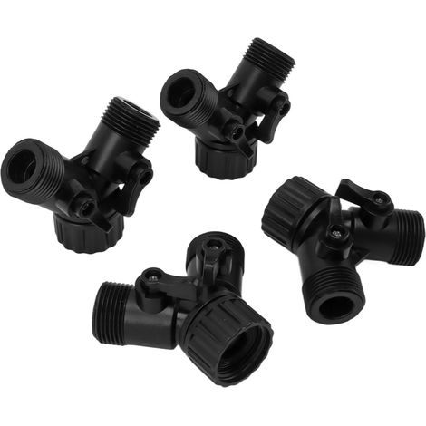Répartiteur d'eau en T 2 voies avec 2 vannes, raccord de tuyau de jardin pour robinet norme UE, lot de 4, noir (1/5)