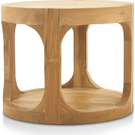 Naturel Tavolino da giardino rotondo in teak massiccio, 50x50x43 cm, lavorato a mano, due piani (NATOFTB5050R) (1/5)