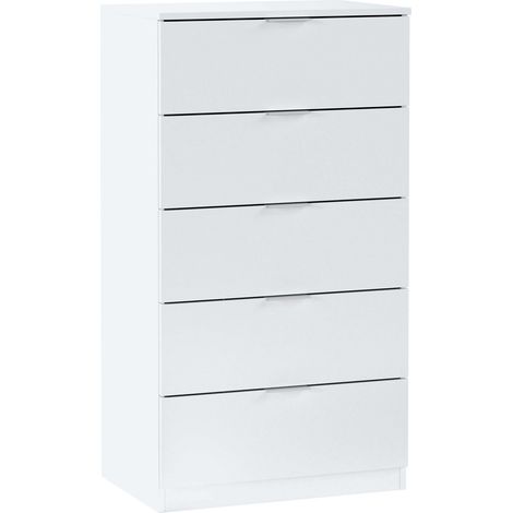Hogar24 – Commode 5 tiroirs en blanc Artik – Guides en métal – Dimensions 110x60x40 cm – Grand rangement moderne pour chambre (1/10)