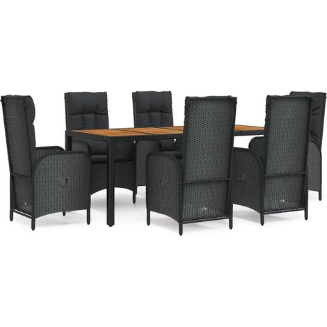 Maison Exclusive - Set da Pranzo da Giardino 7 pz Nero con Cuscini in Polyrattan