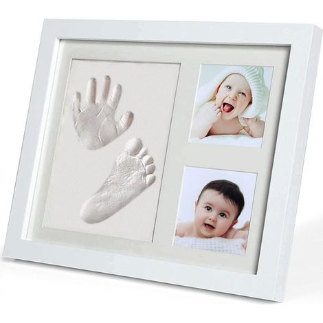 Cadre empreintes bébé – Kit empreinte pieds et mains – Bois naturel non toxique – Dimensions 12x16 cm – 2 photos 7x7 cm (1/5)