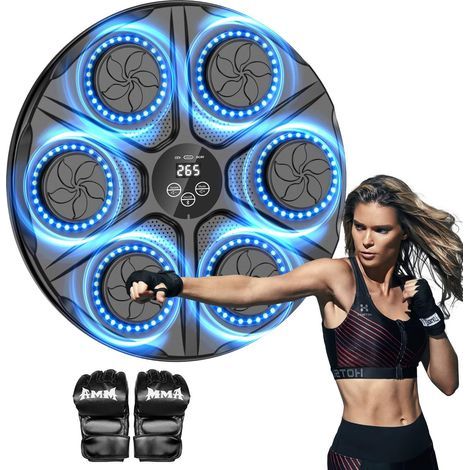 Bleosan – Machine à boxe musicale murale intelligente Bluetooth – 9 modes de vitesse – Gants de boxe inclus – 40x40 cm pour entraînement efficace (1/5)