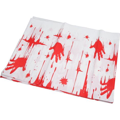 Nappe jetable en plastique avec empreintes de mains sanglantes, bannière d'éclaboussures de sang pour fête d'horreur pour Halloween (1/5)