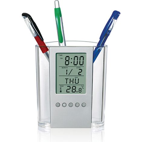 Soavoa Porte-Stylo Numérique avec Horloge, Calendrier et Thermomètre LCD, Organisateur de Bureau Multifonction pour Maison et Office (1/4)