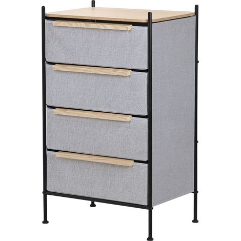 ML-Design Cómoda con 4 Cajones de Tela 58 x 98 x 42,5 cm Gris Cajonera con Tablero MDF y Estructura de Acero Unidad de Almacenamiento Estatería Auxiliar Gabinete de Dormitorio Armario de Salón
