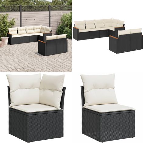 Salon de jardin 7 pcs avec coussins noir résine tressée - Salon De Jardin - Mobilier De Jardin - Salon Extérieur - Set De Salon - Résine Tressée - Home & Living (1/5)