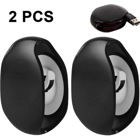 Lot de 2 câbles enrouleurs automatiques pour écouteurs, noir, extensibles et compacts, adaptés aux casques et smartphones, rangement sans nœuds. (1/5)
