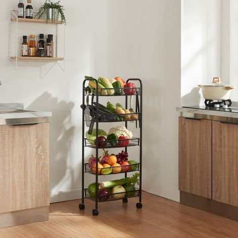 Carrito de cocina Tromsø con 5 cestas acero 103x44x26cm - Negro [en.casa]