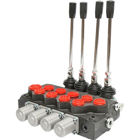 Distributore idraulico a 4 leve, valvola di sicurezza SD11, portata 80L/min, leva e riduzione -15 /+80 Breckner Germany (1/5)