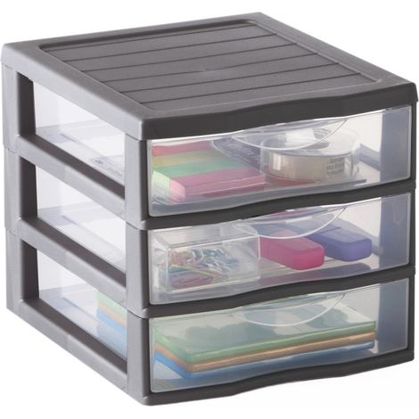 tour de rangement plastique A6, 3 tiroirs, gris (1/4)