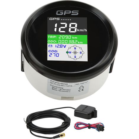 Compteur de vitesse GPS 85 mm km/h nœuds mph, écran TFT DC9-32 V, étanche IP67, universel pour voitures, motos et bateaux, cadran noir et couvercle noir (1/5)