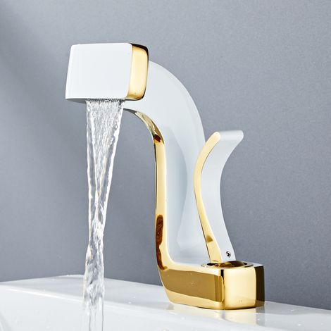 Robinet de salle de bain en laiton monté sur plan, mitigeur eau chaude/froide pour lavabo, 1 pièce (or) (1/2)