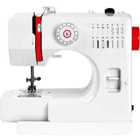 Machine à coudre électrique portable à 14 points pour débutants et enfants avec pédale de pied, idéale pour vêtements, sacs et poupées, rouge et blanc (1/5)