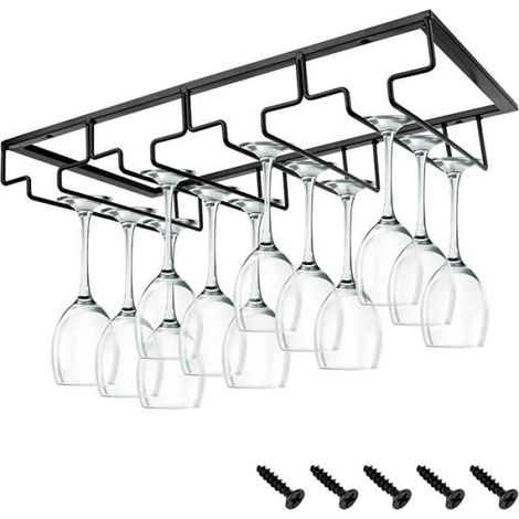 Support pour Verre à Vin - Métal - Suspendu - 40 x 22,5 cm - Noir - Style Industriel (1/5)