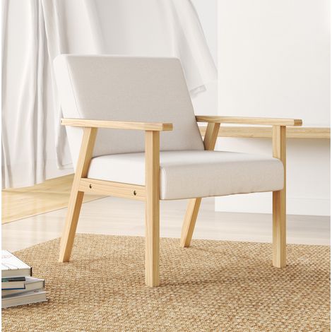 MEUBLIV Sessel mit Armlehnen 64 x 70 x 72 cm cremeweiß – Holzrahmen (1/5)