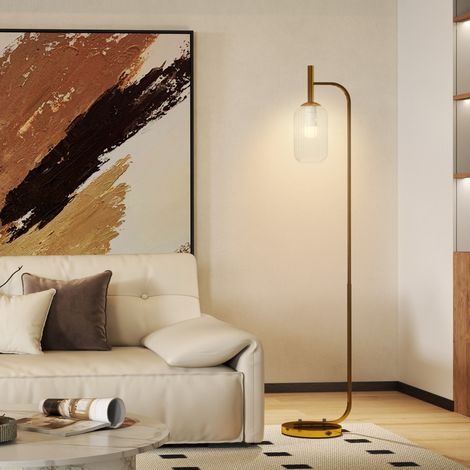 Lampadaire sur pied salon lampe sur pied avec abat-jour en verre texturé interrupteur à pied 29 x 25 x 152 cm métal or