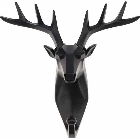 Accueil Chambre Décoration Animal Tête Cerf Noir Résine Mur Monté Crochet Cintre Peignoirs Manteau Support Lefou (1/5)
