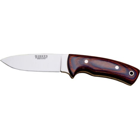 Cuchillo Bushcraft Joker "Corzo" CR25, mango Stamina, hoja de 10 cm, con funda de cuero marrón, Herramienta de pesca, caza, camping y senderismo (1/2)