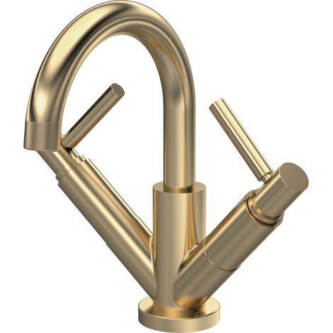 Hudson Reed Tec Lever Mono Basin Mixer Tap Dual Handle with Waste - Brushed Brass (1/3)