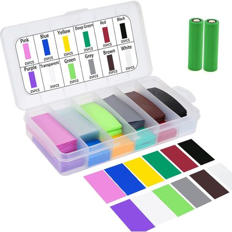 300pcs gaines thermorétractables de large,Isolation plate en PVC,Pour batterie 18650,12 couleurs (1/5)