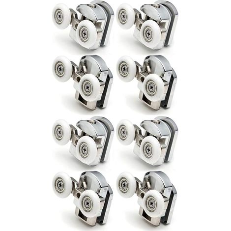Lot de 8 roues de fixation de rechange pour porte de douche en verre - 4 roues inférieures et 4 roues supérieures - Pour porte en verre de 4à 6 mm d’épaisseur - En chrome (1/5)