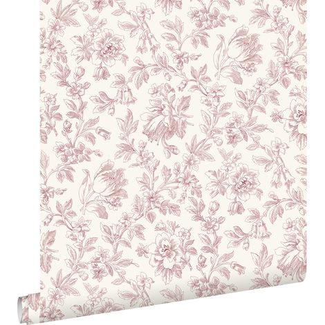 papier peint fleurs élégantes rouge bordeaux  - ESTAhome