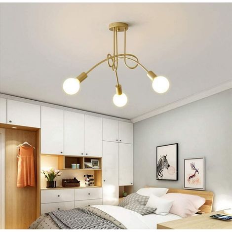 Plafonnier Industrielle Rétro en Métal Lustre Abat-jour E27 Luminaire Moderne pour Salon Chambre Salle à Manger 3 Tête Doré (1/5)
