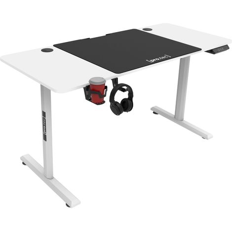 Bureau poste de travail table électrique à hauteur réglable 140 x 60 x 72 - 117 cm blanc (1/5)