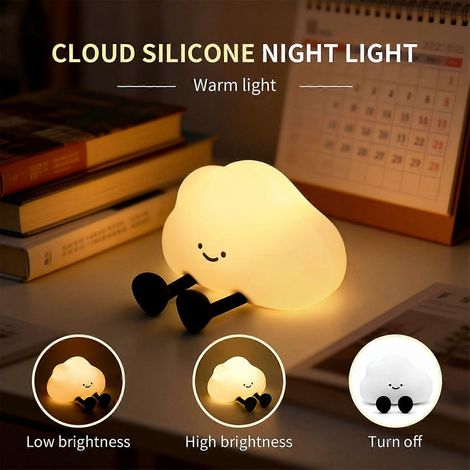 Lámpara de noche de silicona con forma de nube, recargable por USB, regulable en 2 niveles y con carita sonriente, decoración divertida para escritorio de oficina, dormitorio o como regalo de cumpleañ (1/5)