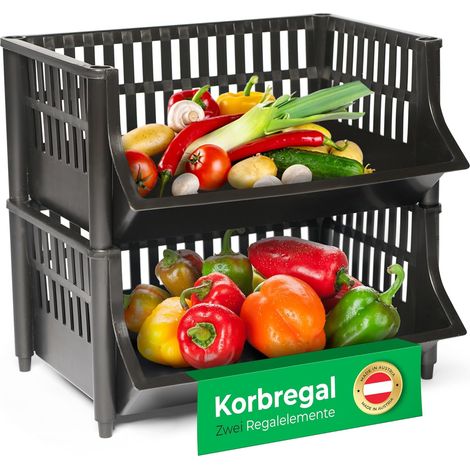 Étagère à paniers Novaliv noire, 2 pièces, empilable et extensible, étagères pour garde-manger, étagère à aliments, étagère à fruits, étagère à