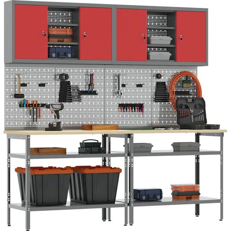 vidaXL Conjunto de banco de trabajo 8 uds. Rojo y Gris (1/2)